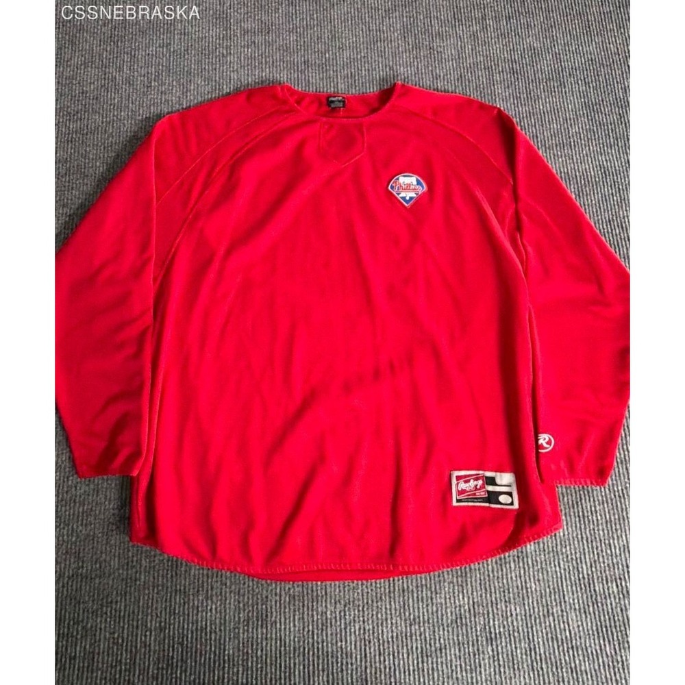 Rawlings Red Mens Baseball Jersey Pullover Training Shirt 2XL Phillies Logo - Picture 1 of 11